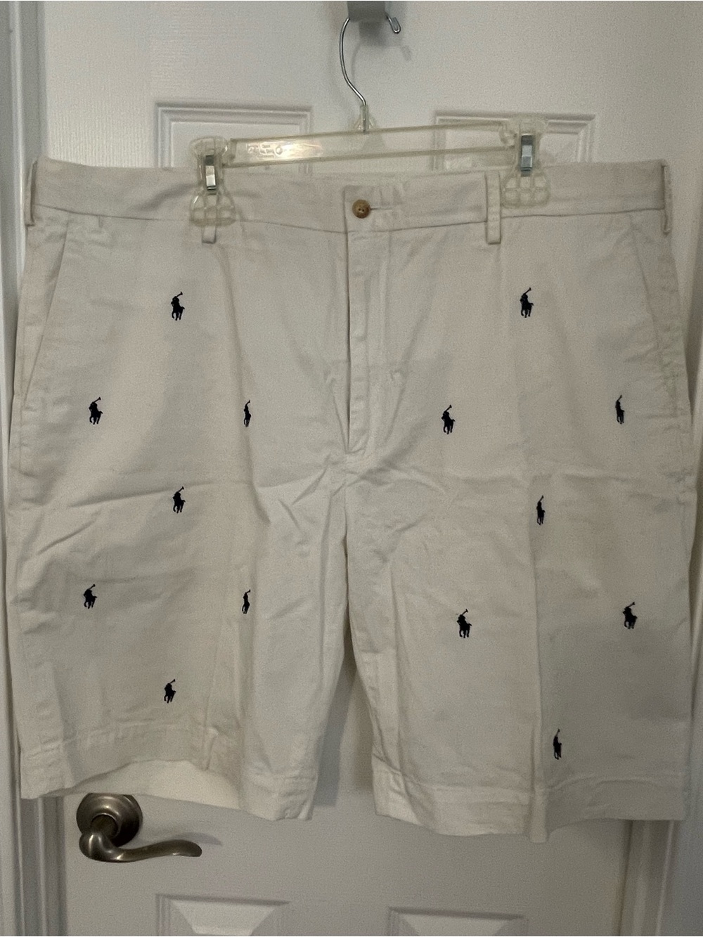 Polo by Ralph Lauren White Cotton Shorts with Navy Embroidered Logos Size 42